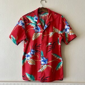 Vintage Royale-Air Hawaiian Shirt Retro Red Floral 100% Cotton USA Made